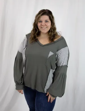 Olive Thermal Bubble Sleeve Top
