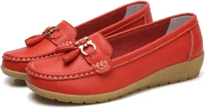 Orthopedic Women Breathable Leather Loafers Slip On Comfortable Walking Shoes for Work Casual Wear with Arch