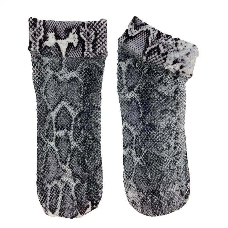 Pamela Mann Fishnet Snake Print Ankle Socks