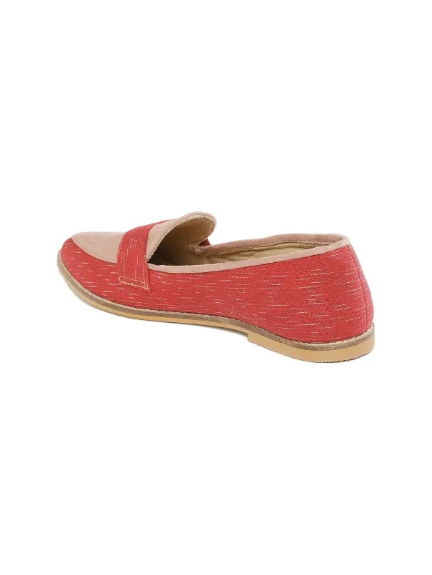 Raindrops Red and Pink Ikat Woven Handcrafted Loafers