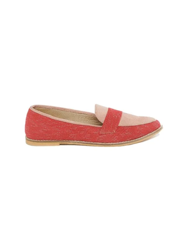 Raindrops Red and Pink Ikat Woven Handcrafted Loafers