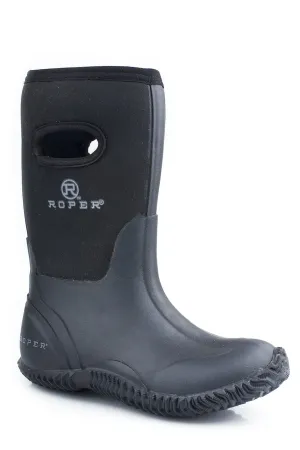 Roper Kids Unisex Barnyard Black Neoprene Work Boots