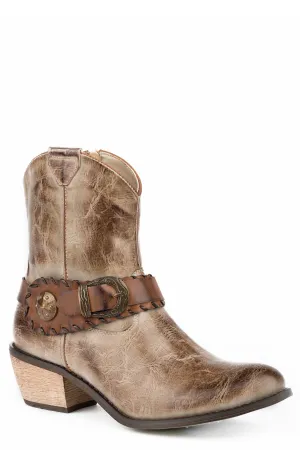 Roper Womens Mae Taupe Faux Leather Cowboy Boots