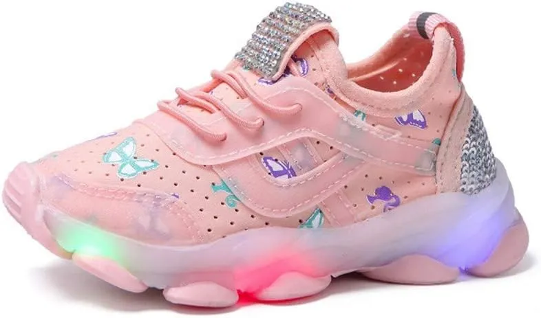 Sequins Lace Ankle Light up Sneakers for Kids Boys Girls Lightweight Breathable Running Non Slip Sport Shoes Casual