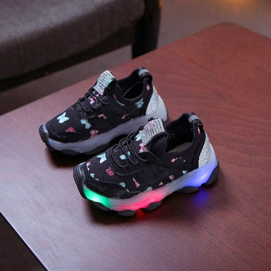 Sequins Lace Ankle Light up Sneakers for Kids Boys Girls Lightweight Breathable Running Non Slip Sport Shoes Casual
