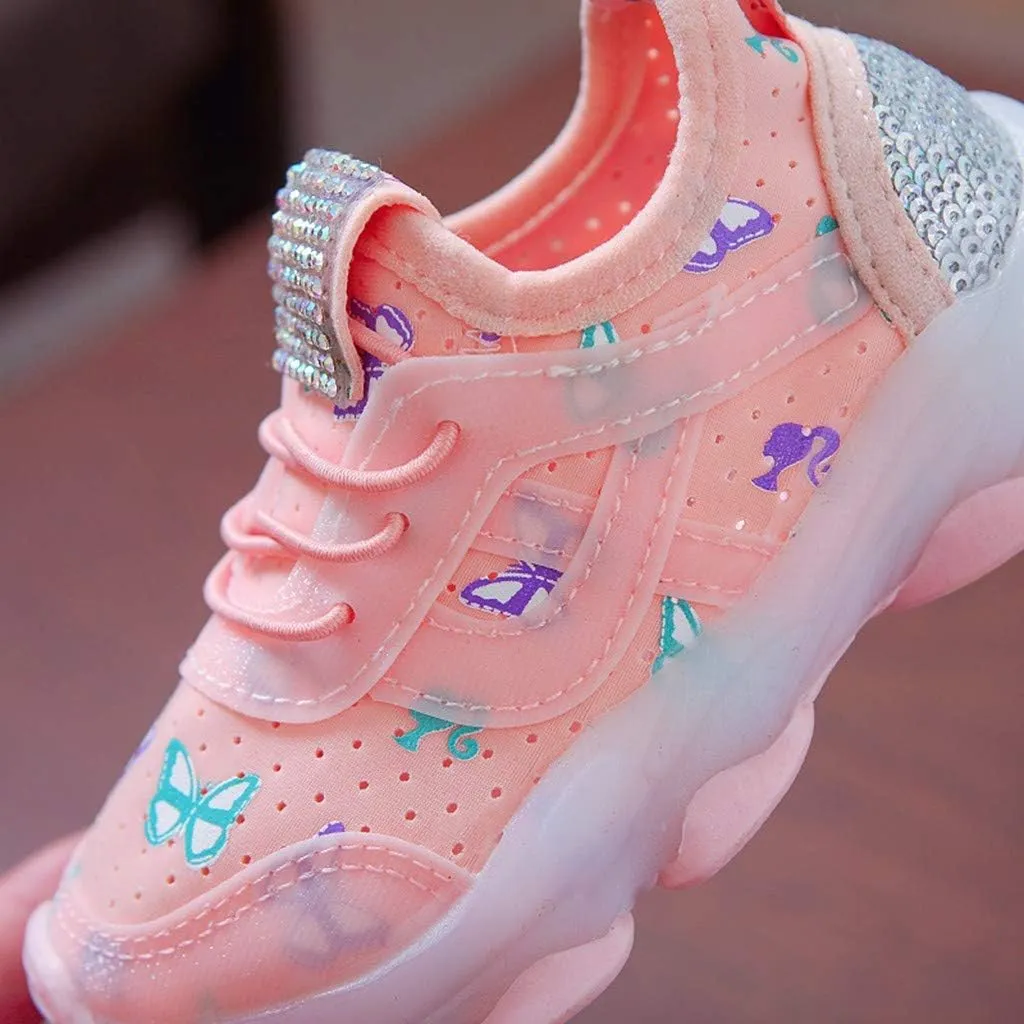 Sequins Lace Ankle Light up Sneakers for Kids Boys Girls Lightweight Breathable Running Non Slip Sport Shoes Casual