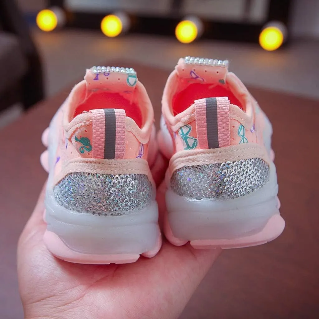 Sequins Lace Ankle Light up Sneakers for Kids Boys Girls Lightweight Breathable Running Non Slip Sport Shoes Casual