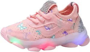 Sequins Lace Ankle Light up Sneakers for Kids Boys Girls Lightweight Breathable Running Non Slip Sport Shoes Casual