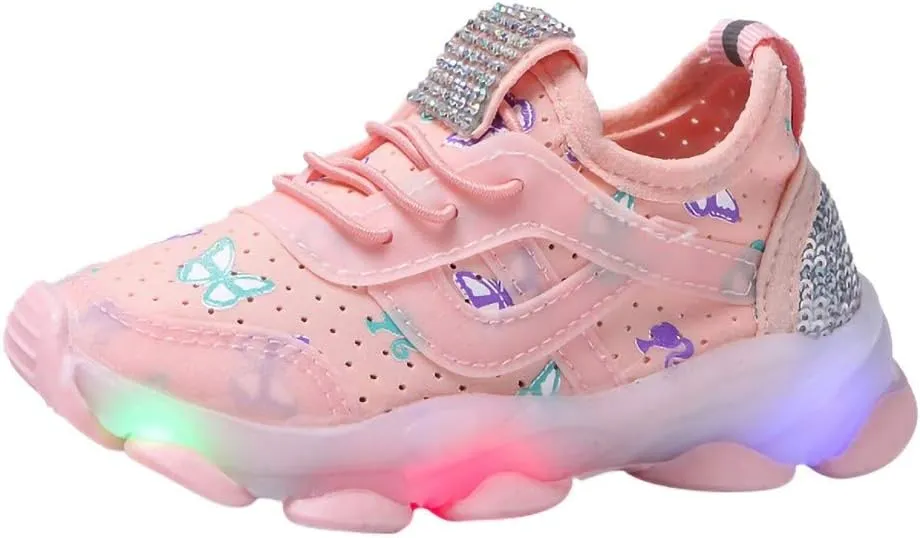 Sequins Lace Ankle Light up Sneakers for Kids Boys Girls Lightweight Breathable Running Non Slip Sport Shoes Casual