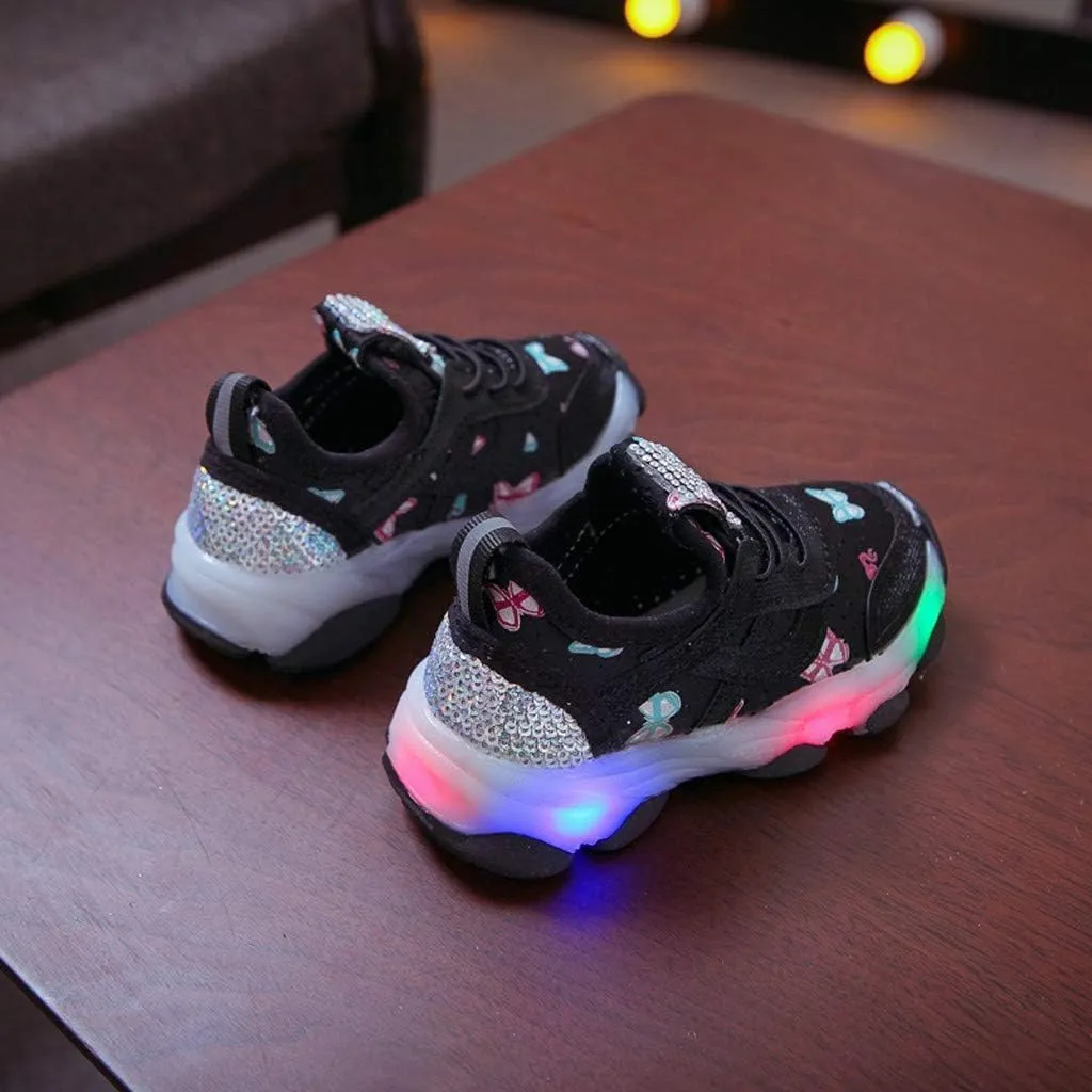 Sequins Lace Ankle Light up Sneakers for Kids Boys Girls Lightweight Breathable Running Non Slip Sport Shoes Casual