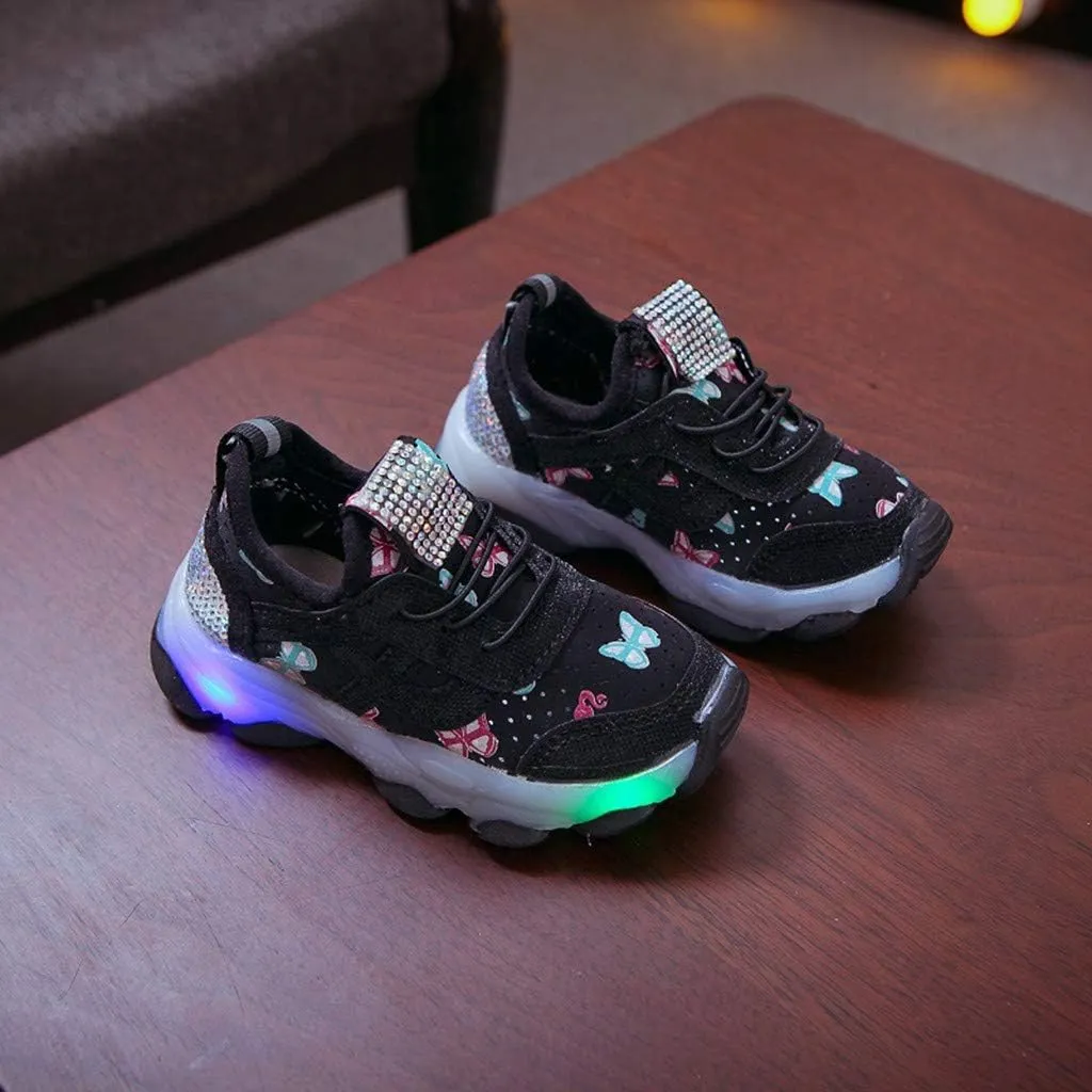 Sequins Lace Ankle Light up Sneakers for Kids Boys Girls Lightweight Breathable Running Non Slip Sport Shoes Casual