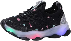 Sequins Lace Ankle Light up Sneakers for Kids Boys Girls Lightweight Breathable Running Non Slip Sport Shoes Casual