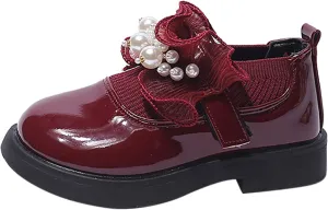 sfdgfhyf 2-12 Years Baby Nonslip Sneaker Girls Low Heel Shoes PU Dress Shoes Casual Shoes for Wedding Warm (Wine, 2.5-3 Years)