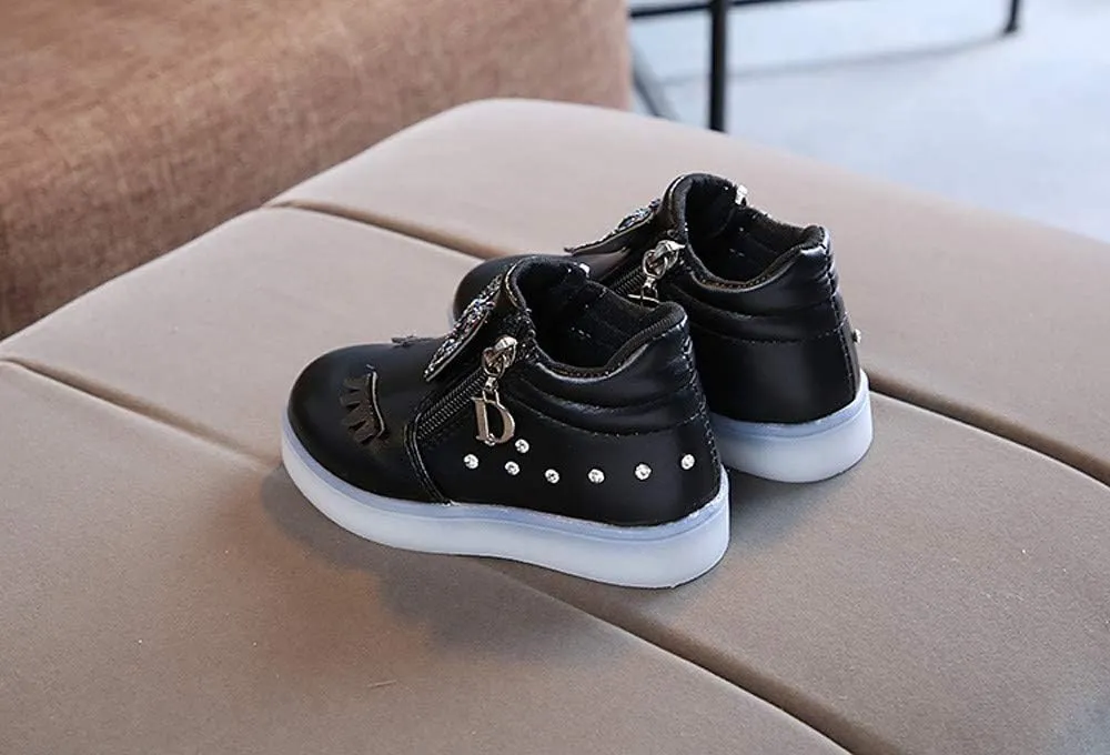 Shoes for Kids Kids Toddler Baby Girls LED Light Sneaker Crystal Bowknot Boots Sport Shoes 1-6 Years