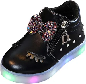Shoes for Kids Kids Toddler Baby Girls LED Light Sneaker Crystal Bowknot Boots Sport Shoes 1-6 Years