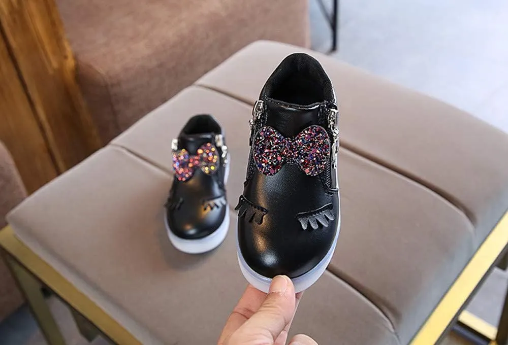 Shoes for Kids Kids Toddler Baby Girls LED Light Sneaker Crystal Bowknot Boots Sport Shoes 1-6 Years