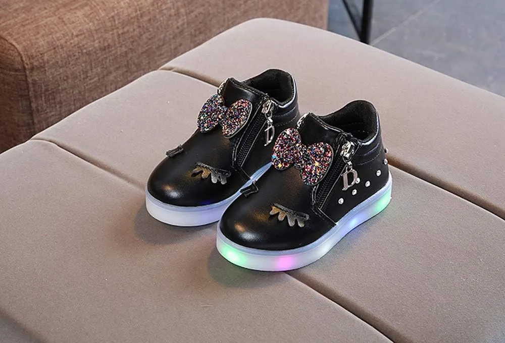 Shoes for Kids Kids Toddler Baby Girls LED Light Sneaker Crystal Bowknot Boots Sport Shoes 1-6 Years