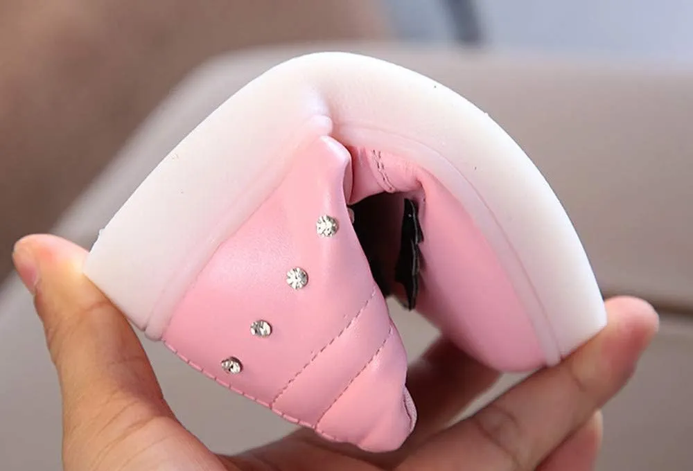 Side Zipper Bow Glitter Light Up Sneakers for Toddler Boys Kids Baby Infant Non Slip Leather Sport Shoes First Walking