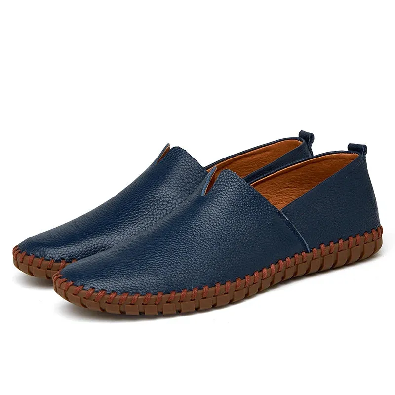 Spring/Summer Genuine Leather Men's Loafers: Stylish Slip-On Boat Shoes for Outdoors