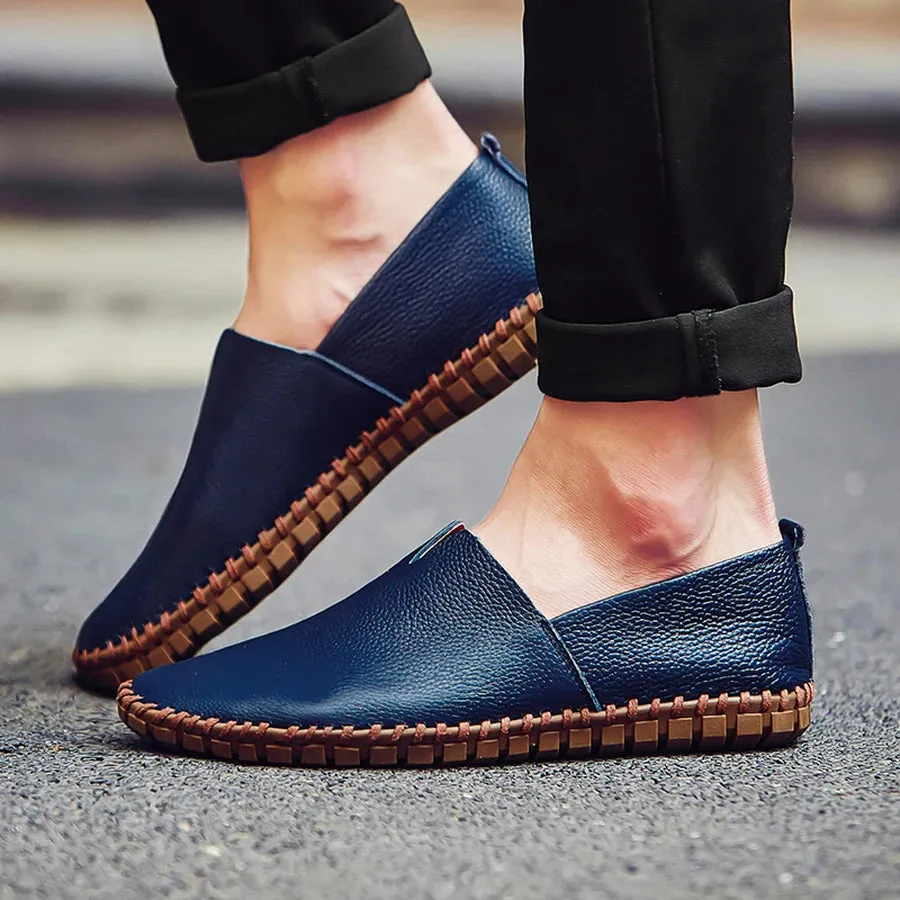 Spring/Summer Genuine Leather Men's Loafers: Stylish Slip-On Boat Shoes for Outdoors