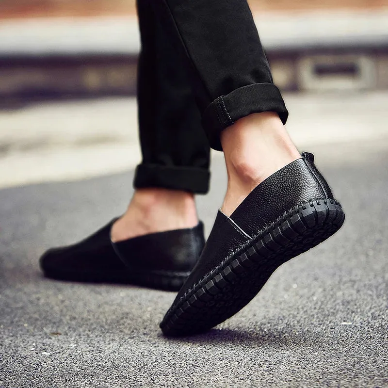 Spring/Summer Genuine Leather Men's Loafers: Stylish Slip-On Boat Shoes for Outdoors