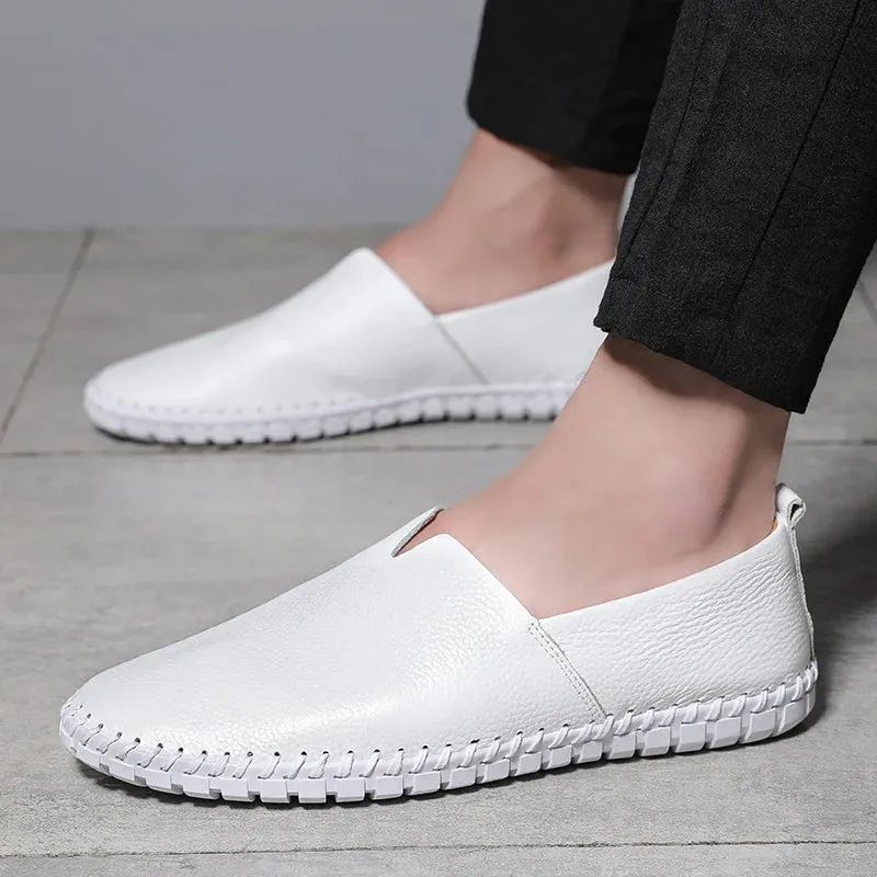 Spring/Summer Genuine Leather Men's Loafers: Stylish Slip-On Boat Shoes for Outdoors