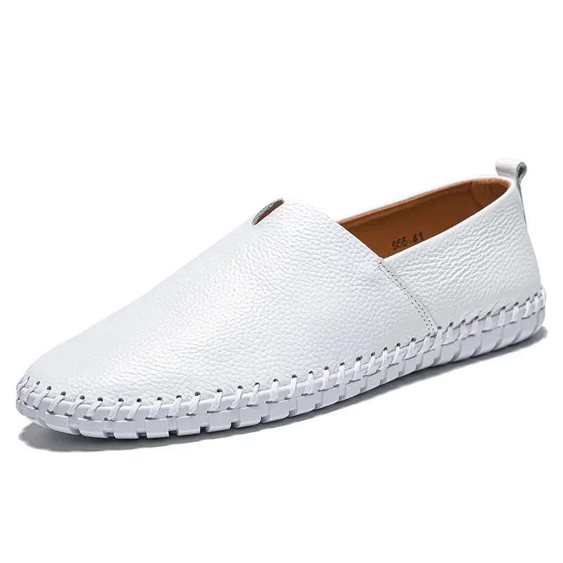 Spring/Summer Genuine Leather Men's Loafers: Stylish Slip-On Boat Shoes for Outdoors