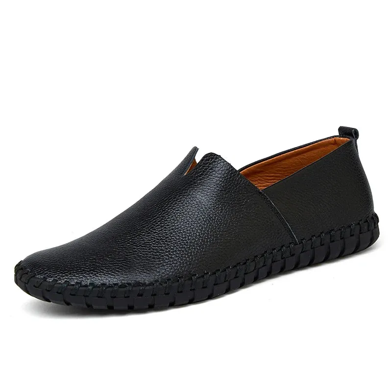 Spring/Summer Genuine Leather Men's Loafers: Stylish Slip-On Boat Shoes for Outdoors
