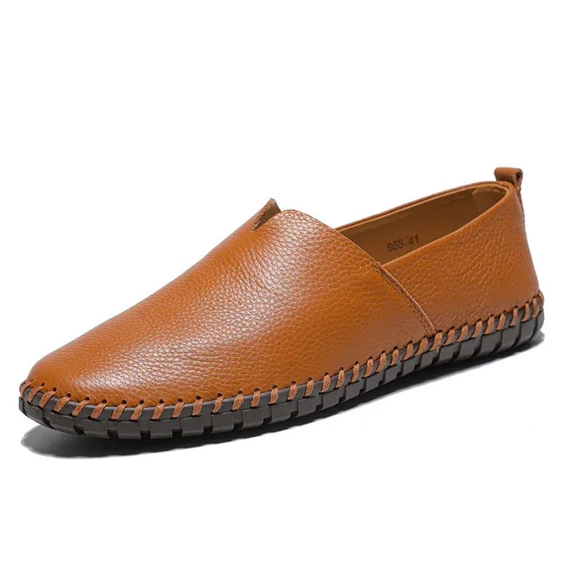 Spring/Summer Genuine Leather Men's Loafers: Stylish Slip-On Boat Shoes for Outdoors