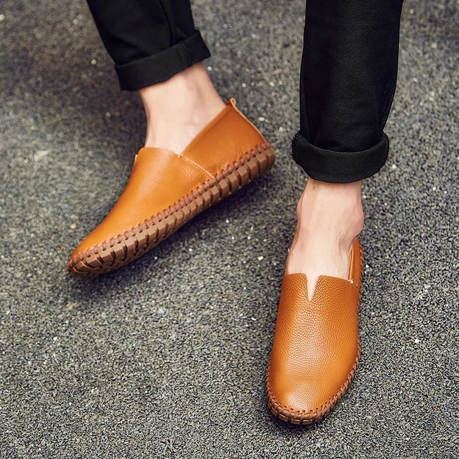 Spring/Summer Genuine Leather Men's Loafers: Stylish Slip-On Boat Shoes for Outdoors