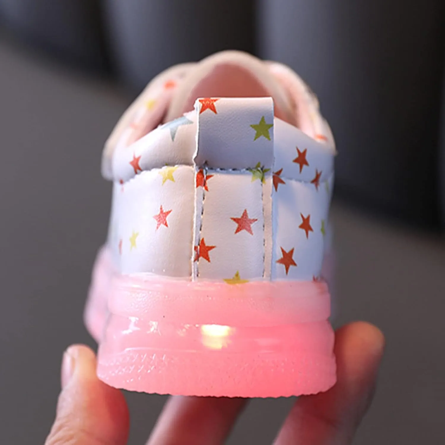 Star Print Lace Strap Light up Sneakers for Toddler Boys Girls Kids Ankle Flat Non Slip First Walking Sport Shoes Casual