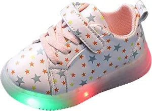 Star Print Lace Strap Light up Sneakers for Toddler Boys Girls Kids Ankle Flat Non Slip First Walking Sport Shoes Casual