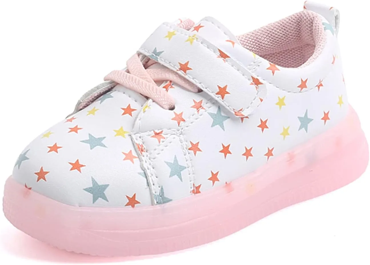 Star Print Lace Strap Light up Sneakers for Toddler Boys Girls Kids Ankle Flat Non Slip First Walking Sport Shoes Casual