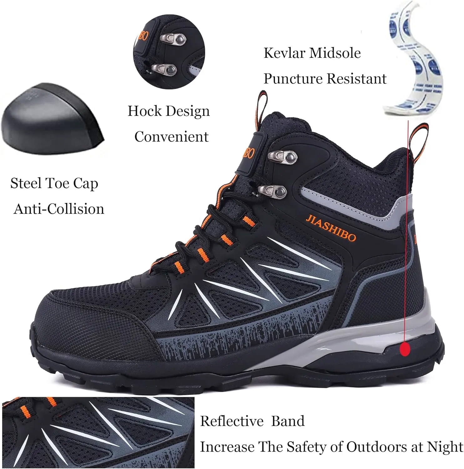 Steel Toe Work Boots for Men Non Slip Puncture Proof Safety Work Shoes for Men with Indestructible Construction Comfortable Perfect for Outdoor Work, Hiking, Construction