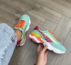 Steve Madden ‘Setback’ Lace Up Trainer With Coloured Insert - Fushsia/Mint (SM4)