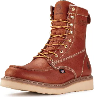 SUREWAY Mens 8 in Wedge Moc Soft/Steel Toe Work Boots for Men,Full-Grain Leather,Goodyear Welt,EH,Safety Industrial Construction Boots/Shoes for Women,Waterproof Steel Toe Light BROWN,Size 10.5