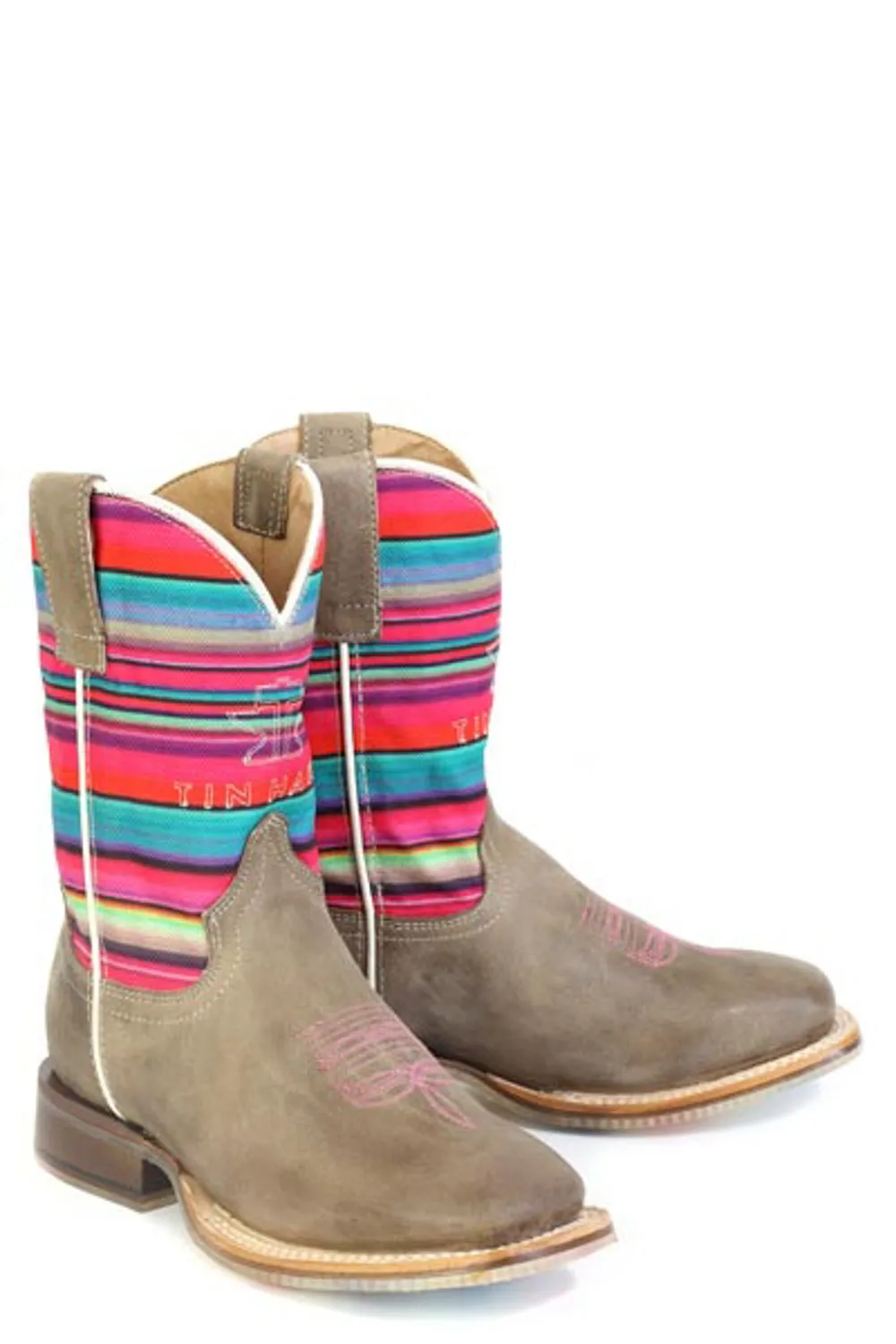 Tin Haul Kids Girls Happy Serape Horses Tan/Multi Leather Cowboy Boots