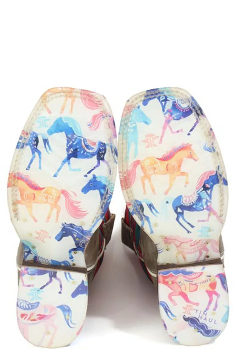 Tin Haul Kids Girls Happy Serape Horses Tan/Multi Leather Cowboy Boots