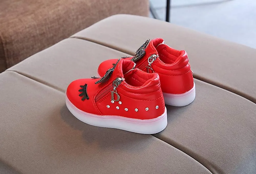Toddler Girls hinestone Light Up Sneaker High Top Slip On Rubber Bottom Zipper Cute Fashion Toddler Shoes for Girl