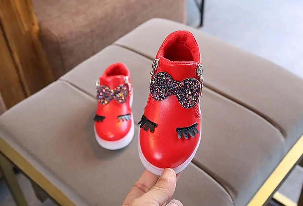 Toddler Girls hinestone Light Up Sneaker High Top Slip On Rubber Bottom Zipper Cute Fashion Toddler Shoes for Girl