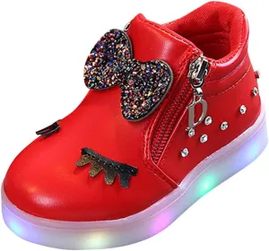Toddler Girls hinestone Light Up Sneaker High Top Slip On Rubber Bottom Zipper Cute Fashion Toddler Shoes for Girl