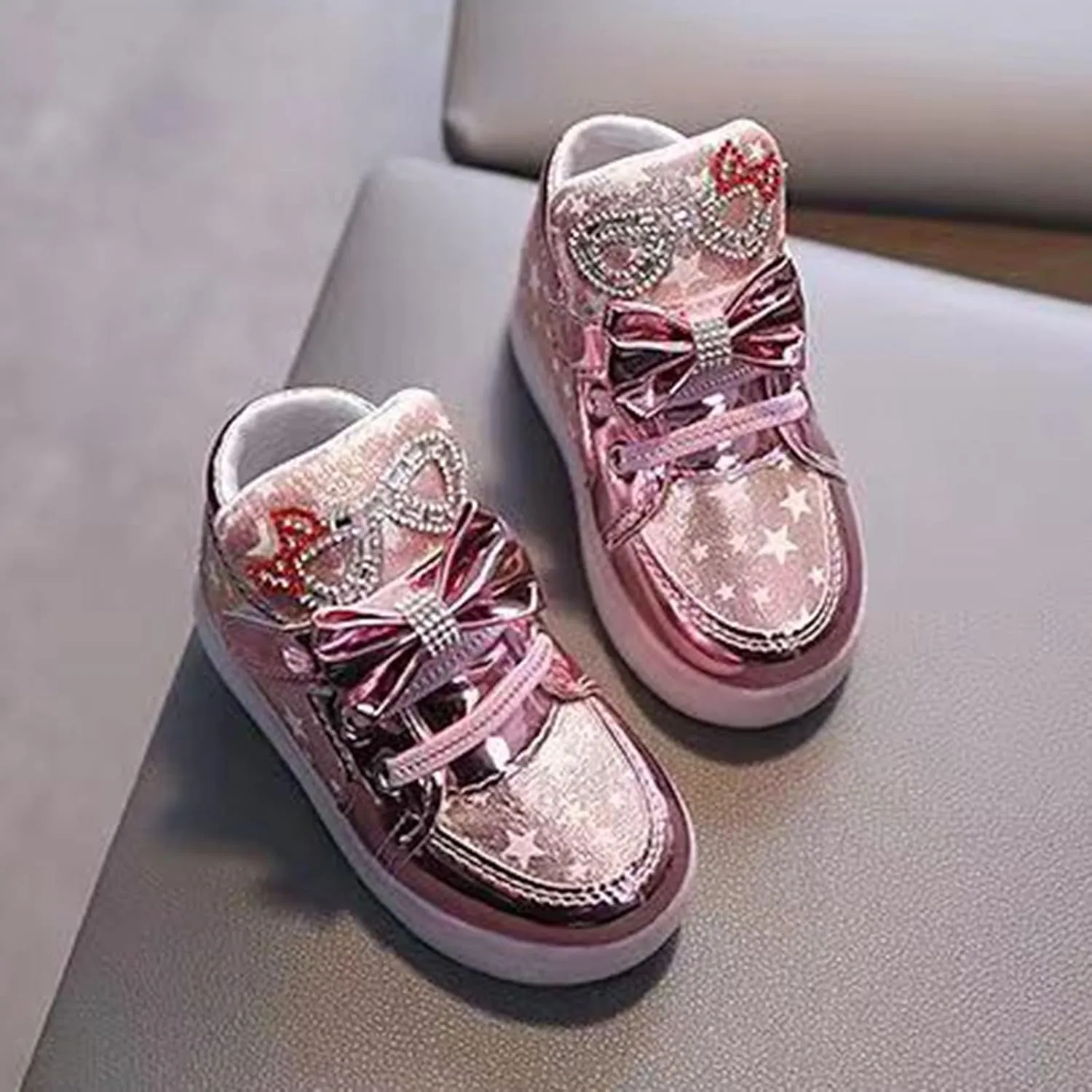 Toddler Light Up Sneaker Baby Infant Newborn First Walking Sport Shoes with Bow Girls Boys Led Outdoor Slip On Shoes