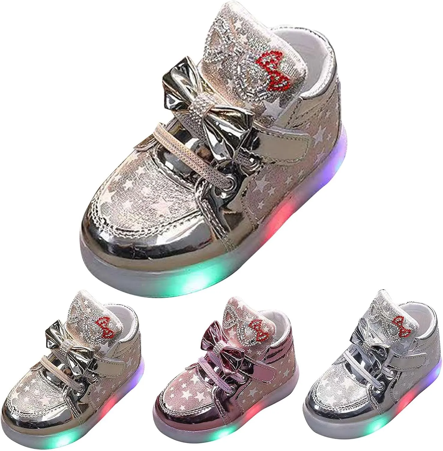 Toddler Light Up Sneaker Baby Infant Newborn First Walking Sport Shoes with Bow Girls Boys Led Outdoor Slip On Shoes
