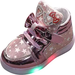 Toddler Light Up Sneaker Baby Infant Newborn First Walking Sport Shoes with Bow Girls Boys Led Outdoor Slip On Shoes
