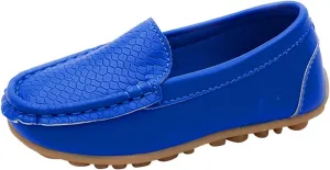 Toddler Little Kid Boys Girls No Slip On Loafers Dress Flat Shoes Soft Suede Leather Flat Boat Shoes Loafer (Blue, 25)