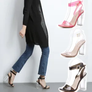 Transparent Chunky Heel Peep-toe Ankle Strap Party Sandals