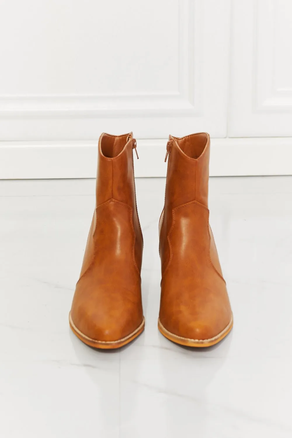 Vegan Leather Western Ankle Boots in Ochre