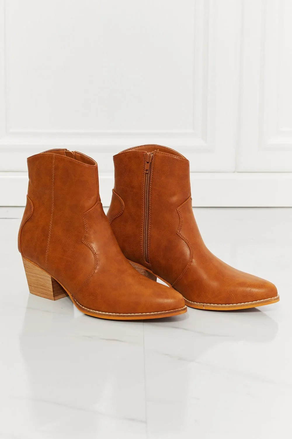Vegan Leather Western Ankle Boots in Ochre