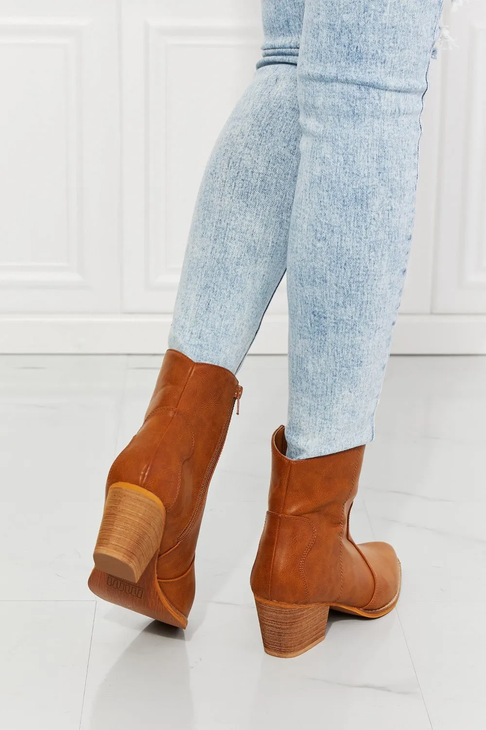 Vegan Leather Western Ankle Boots in Ochre