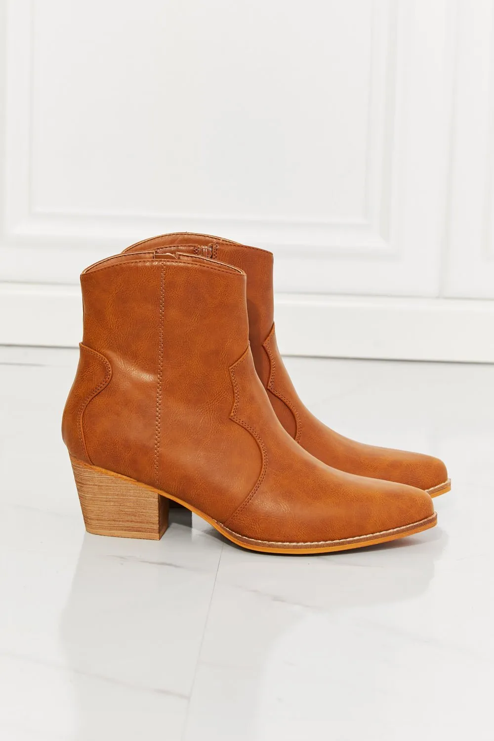 Vegan Leather Western Ankle Boots in Ochre
